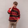 Pomarańczowy męski sweter z wełną z alpaki z Peru. Sweter unisex. Unikalne wzory, inspirowane peruwiańską kulturą, oraz komfortowy krój. Sweter dla niej i dla niego. Prawdziwa alpaka. Męski sweter Etno.