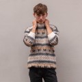 Beżowy męski sweter z wełną z alpaki z Peru. Sweter unisex. Unikalne wzory, inspirowane peruwiańską kulturą, oraz komfortowy krój. Sweter dla niej i dla niego. Prawdziwa alpaka. Męski sweter Etno.
