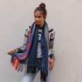 Miękki szal z Peru z domieszką z wełny alpaki. Niebieski szal damski Machu Picchu z Peru. Piękny szal z domieszką wełny z alpaki. Szal męski niebieski kolorowy na zimę.