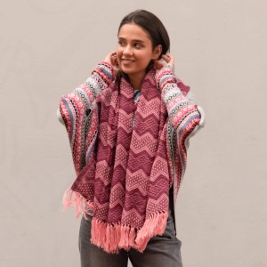 Kolorowy szal z Peru - unisex - ciepły Koralowy
