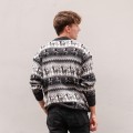Czarny męski sweter z wełną z alpaki z Peru. Sweter unisex. Unikalne wzory, inspirowane peruwiańską kulturą, oraz komfortowy krój. Sweter dla niej i dla niego. Prawdziwa alpaka. Męski sweter Etno. Sweter czarno biały z Lamami męski.