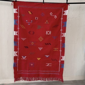 Berberyjski Dywan z Włókna Kaktusa – Wegański Jedwab z Maroka (100x150 cm) - Czerwony