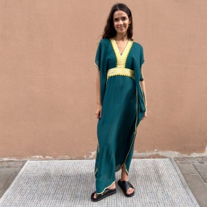 Marokańska Sukienka "Zuleika" z 100% Bawełny – Zielona - Kaftan