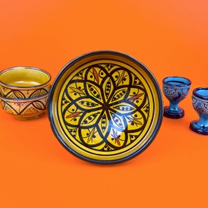 Ręcznie malowana Ceramiczna Miseczka z Maroka - Pomarańczowa  z Czarnym Wzorem
